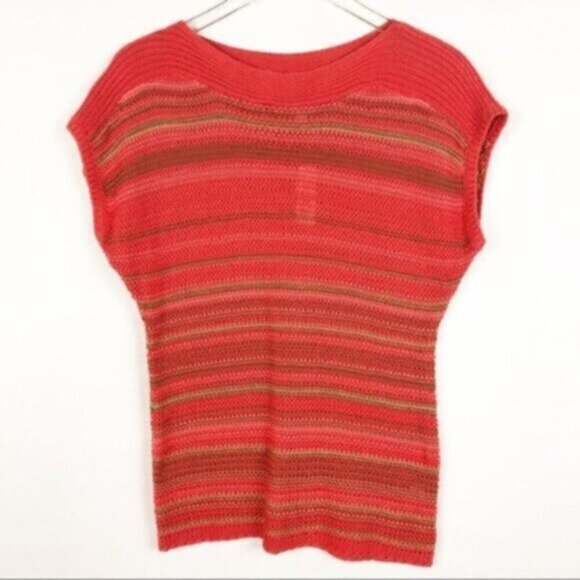 NWT Coral | Women's Orange & Open Knit Stripe Sweater Size Small - Picture 1 of 5